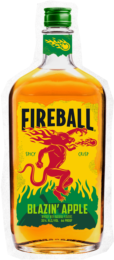 An upright bottle of Fireball Blazin Apple.