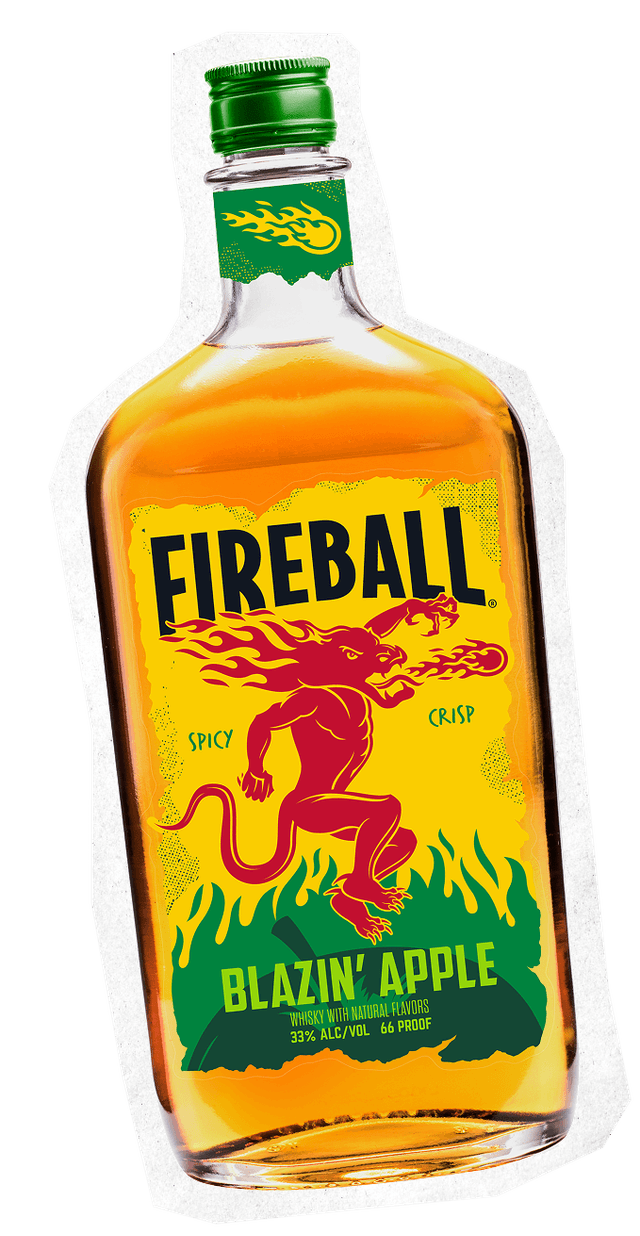 A 750ml bottle of Fireball Blazin Apple.